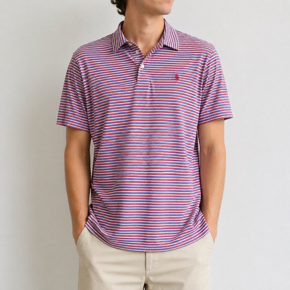Straight Down Red White Blue Striped Polo Shirt Sz M